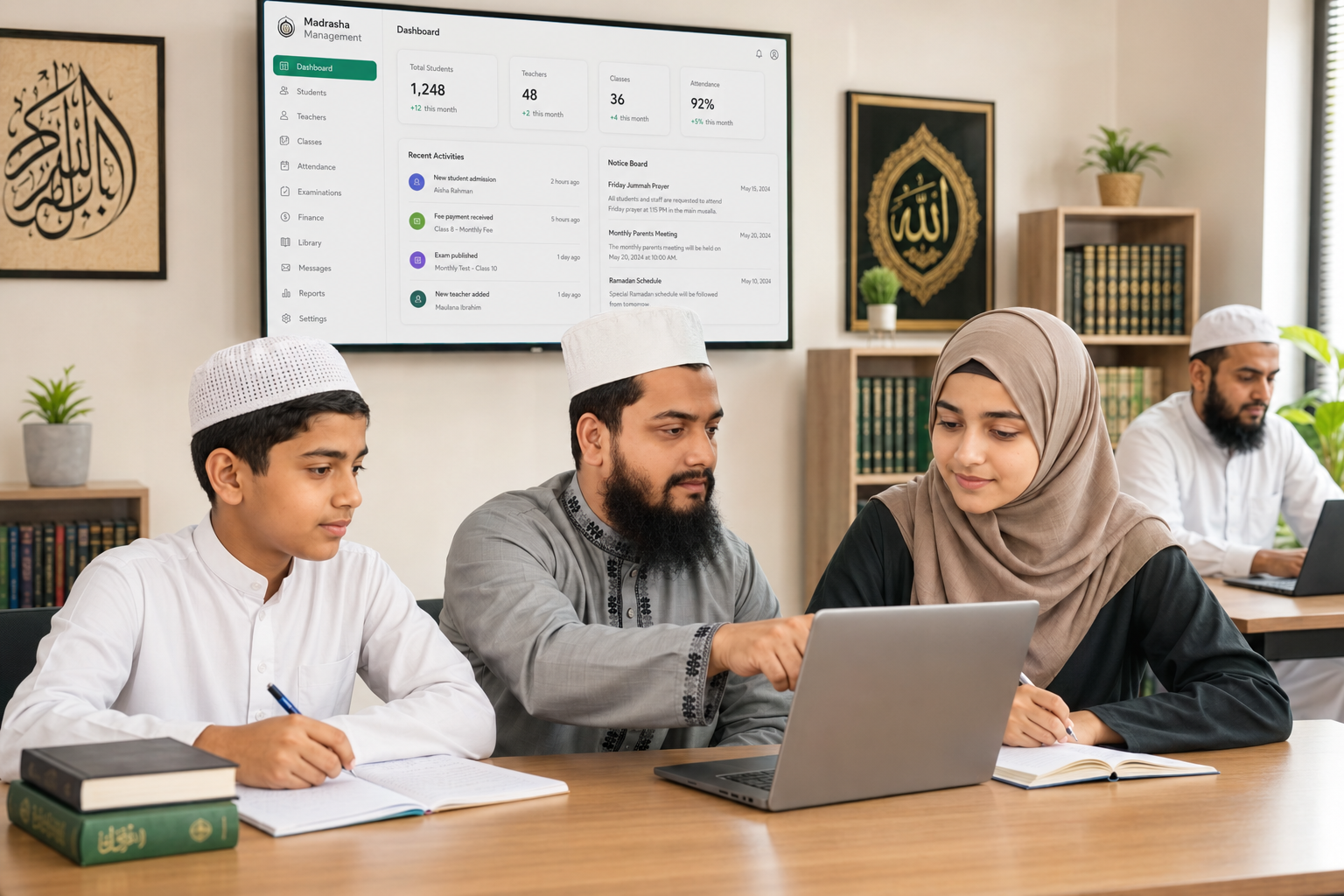 Teacher leading students in a modern classroom